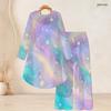 Women Plus Size Black Round Neck Long Sleeve Star Printed High Low Top Wide Leg Pants Two Piece Set