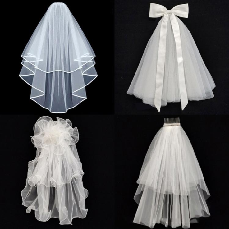 Wedding Tulle Bridal Lace Veil with Bowknot/Floral Trim Elegant Bridesmaids Veil