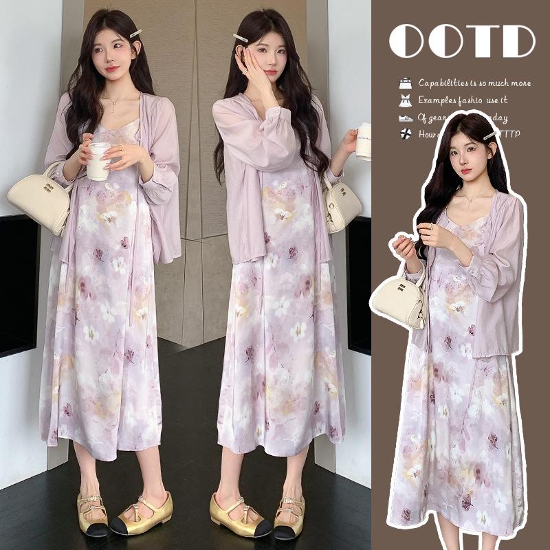 Maternity Spring/Summer 2026: Sweet Purple Floral Sling Dress & Cardigan Set M