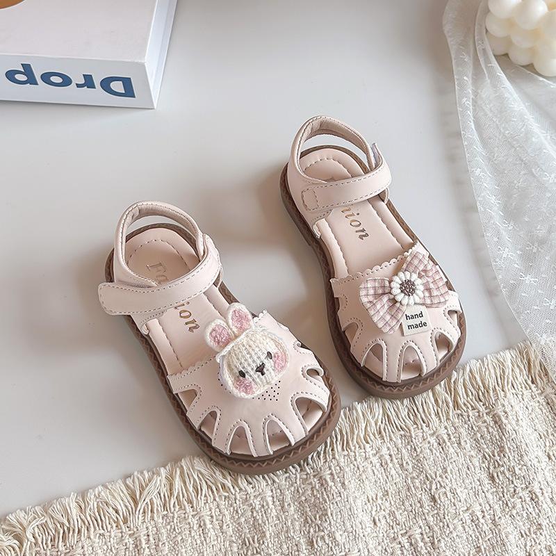 

Girls Toddler and Little Kids Closed-Toe Sandals2026Summer new style little girl s bunny bow solid color hollow sandals 27-31Code one hand5Double рожевий