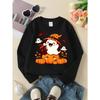 Girls' Soft Crewneck Sweatshirt Cute Halloween Ghost Pumpkin Print with Cute Creative Print, Casual All-Match for Fall Winter, Ideal Holiday Present