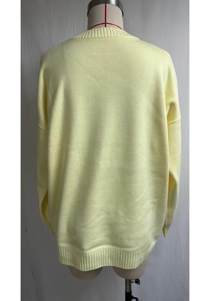 Maglione Retro da Donna a Vestibilità Larga con Lettere - Pullover in Maglia Giallo per Autunno/Inverno