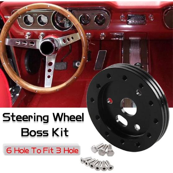RULLINE 0.5" Steering Wheel Hub Adapter Conversion Spacer 6 Hole to 3 Hole Steering Wheel Adapter Boss Kit Black