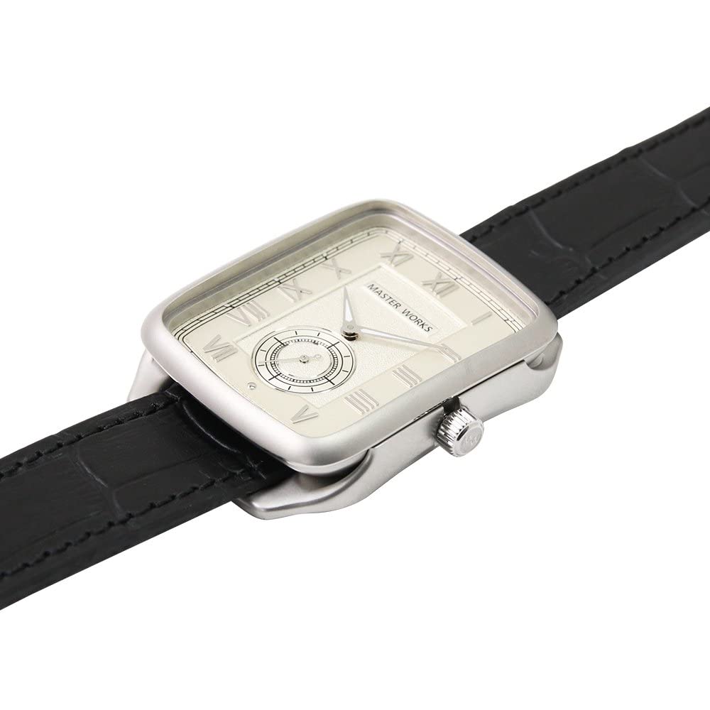 [MASTER WORKS] Masterworks Quadrangle MW10SI-GCBKG8 Men's Watch, Made In Japan, Quartz, 33mm, Leather Strap, Square Shape
