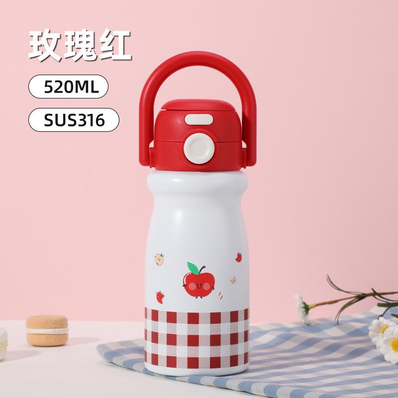 Water bottle Children's portable thermos cup Stainless steel bounce cover Student straw water cup