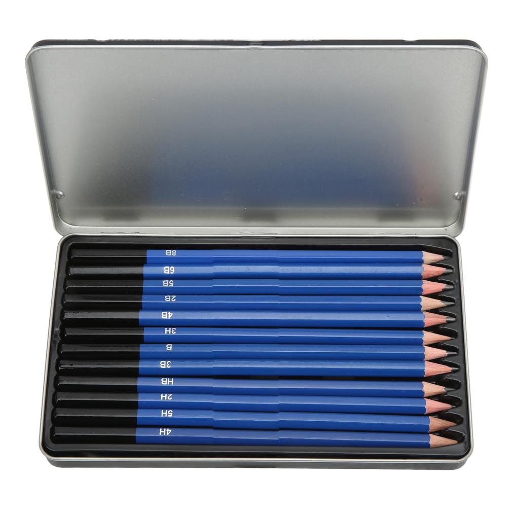 12 ks Skicovací tužky Lesklé Barvení Tužky pro Kreslení Životního Prostředí Sada s Železnou Krabičkou pro Začátečníky