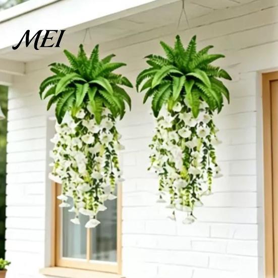 Outdoor Artificial Flowers Fake Hanging Plants, UV Resistant Vines, Ivy Vibrant Color Faux Indoor Bedroom Living Room Boho Wall Porch Shelf