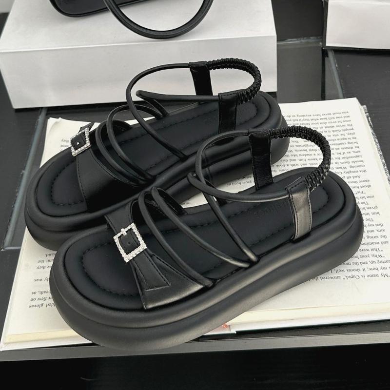 Fashion Fashion Crystal Belt Buckle Women Sandals Open Toe Thick Bottom Beach Roman Sandals Casual Comfortable Women Platform Sandals