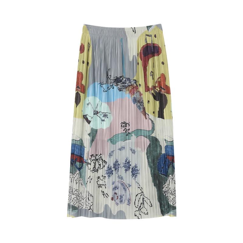 SOFSIL Women's A-Line Artistic Print Pleated Midi Skirt