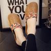 Linen slippers summer breathable rattan straw mat woven flat bottom men's and women's spring and autumn European indoor cool slippers small daisies