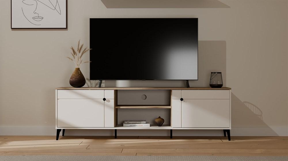 Szafka Rtv Point 2D Kaszmir Beż Dąb Castello Szafka Pod Tv 2 Drzwi Półki