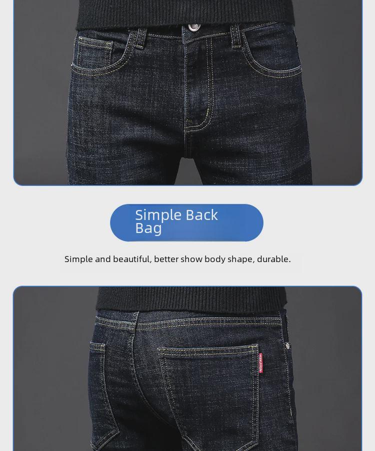 Men's Slim Fit Mid-Waist Elastic Jeans - Casual Trendy Straight Pants for Spring