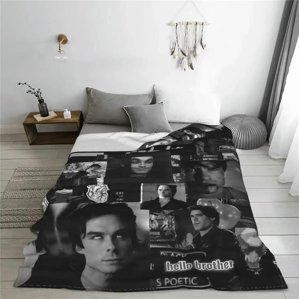 Damon Salvatore The Vampire Diaries Fleece Throw Blanket Blankets for Bedding Couch Warm Bedspread