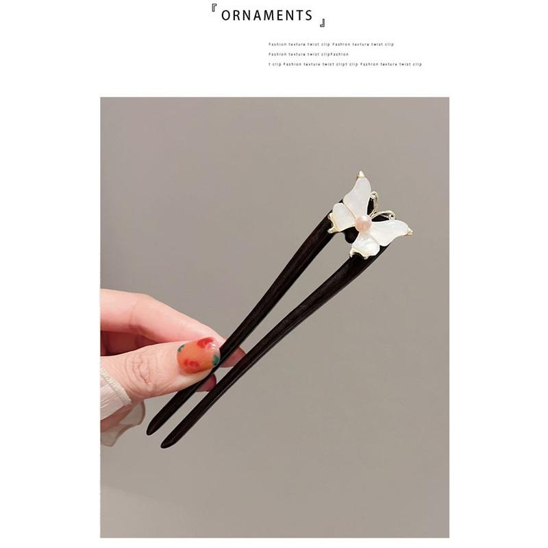 Sandalwood U Shape Hair Stick Retro Chinese Style Butterfly Hairpin Elegant Women Hair Accessories
