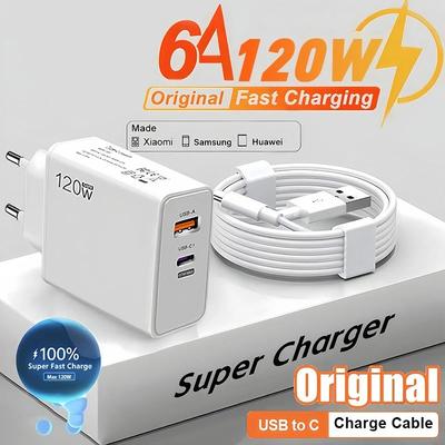 120W USB C PD Fast Charger Quick Charge 3.0 For iPhone 16 15 Samsung Xiaomi Oneplus 6A Type C Cable Travel Phone Charger Adapter