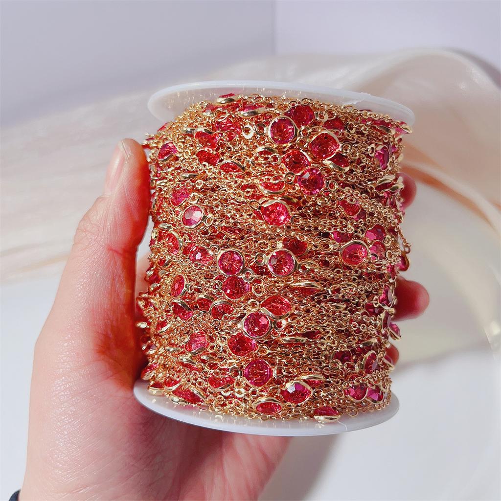 0.5M 1M 2M Pink Round Crystal Glass Beaded Bracelet Necklace Copper Chains Clothing Supplies for Jewelry Making DIY Materials