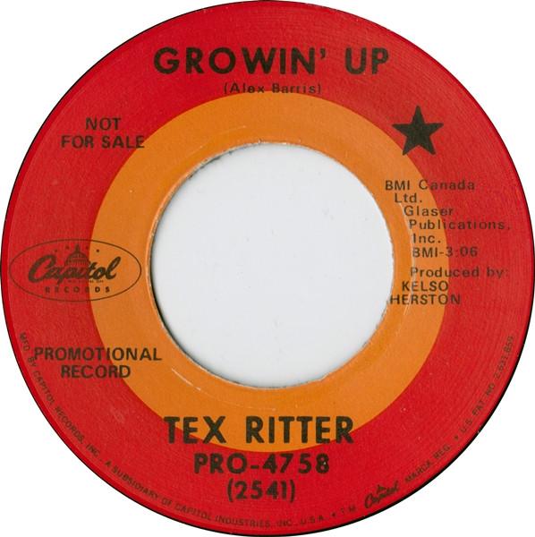 

7inch Record TEX RITTER Growin Up A Letter To My Sons 2541PROMO CAPITOL 1969 US CountryFolk Used