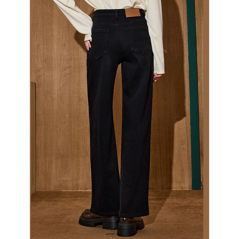 Coolhut Narrow Wide-Leg High-Waisted Slimming Thickened Warm Straight-Leg Washed Winter Women's Jeans Trousers