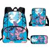 Stitch Kids School Backpack Set Elementary Students Oxford Fabric Ergonomic Design Printed Cartoon 3-Piece Bundle