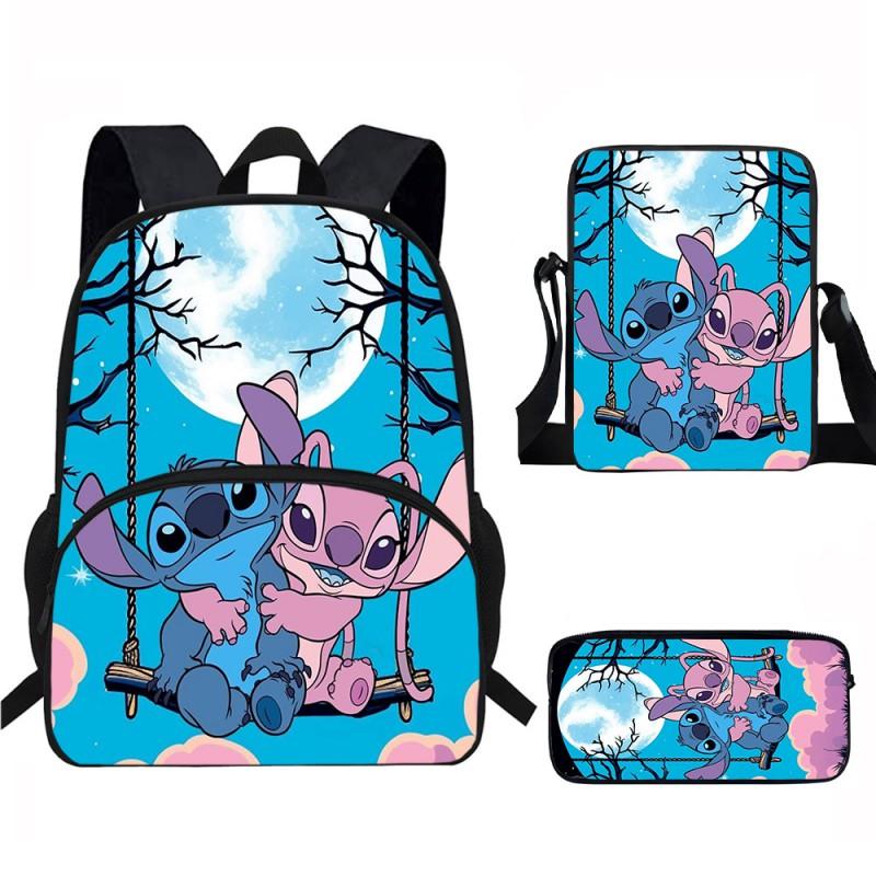 Stitch Kids School Backpack Set Elementary Students Oxford Fabric Ergonomic Design Printed Cartoon 3-Piece Bundle