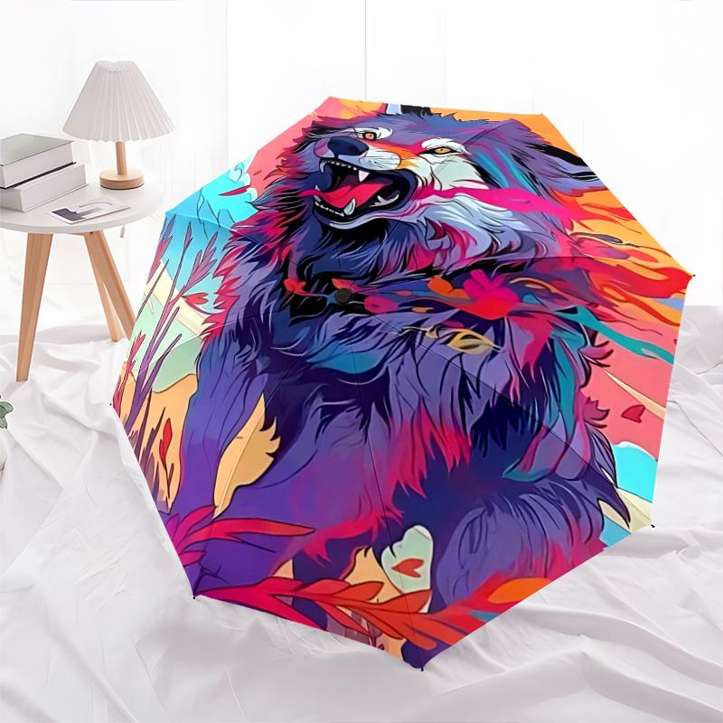 1pc Colorful Wolf Print Umbrella Automatic Opening/Closing, Foldable Design, Outdoor Use, Festival Gift for Fans & Travelers.R025