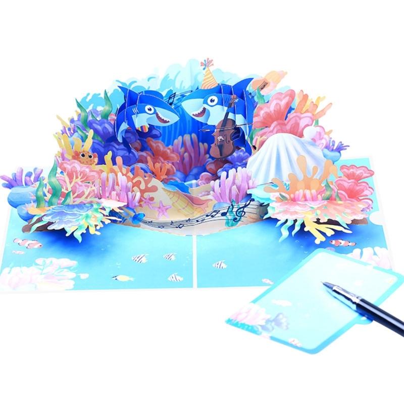 Ocean Theme Dimensional Card with Marine Life Decoration for Special Occasion Handmade Papercraft Greeting Car