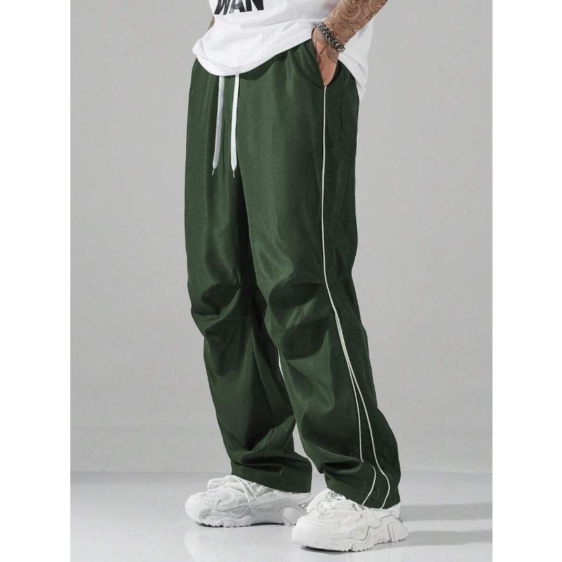 Pantalones de Chándal Casuales para Hombre de Color Sólido con Raya Lateral Rectos Holgados