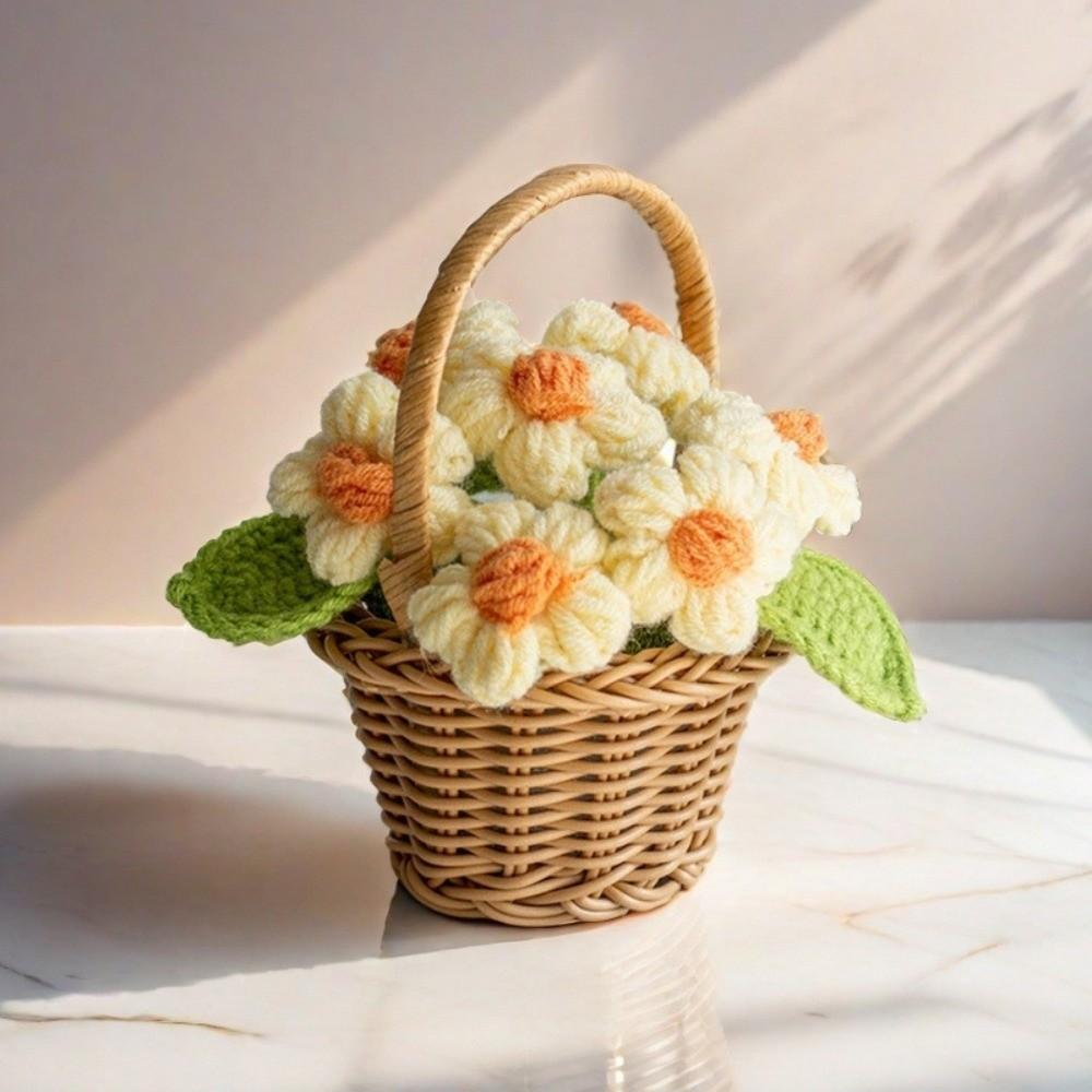 

New Daisy Crochet Flower Pot Mini Wool Hand-knitted Sunflowers Hand-knitted Knitted Flowers Home Decor жёлтый