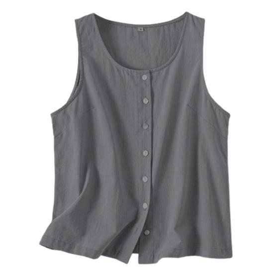 

Женский летний жилет без рукавов, свободные цветные топы на пуговицах, однотонные топы с круглым вырезом и планками, уличная одежда XL темно-серого
