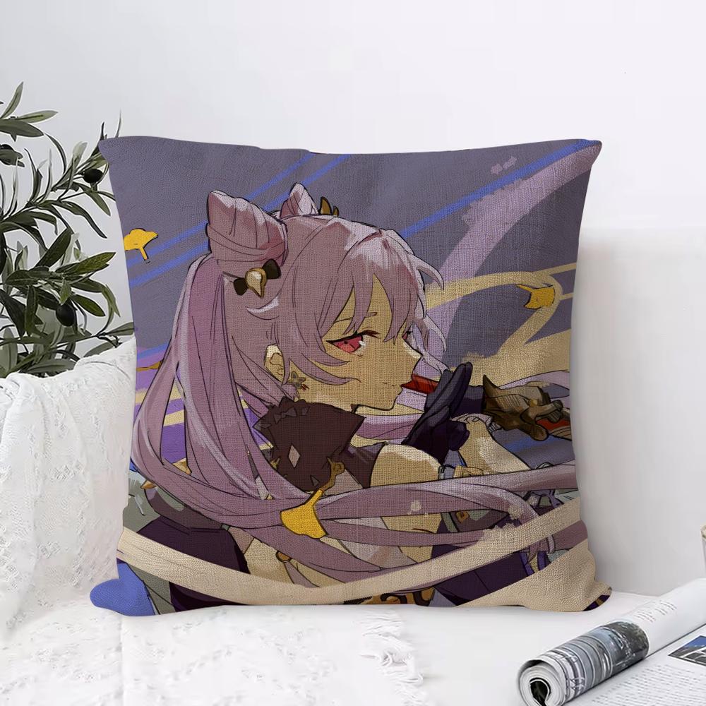 Genshin Impact Keqing Cushion Cover Eco Linen Pillow Case DoubleSided Print Breathable Durable Zipper Home Decor Gift