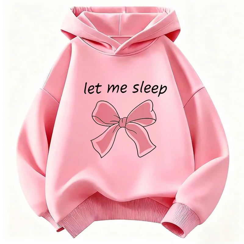 Kids Bow Design Hoodie Let Me Sleep Sweatshirt for Boys & Girls Casual Hoody Autumn Winter Comfortable Children's Clothing