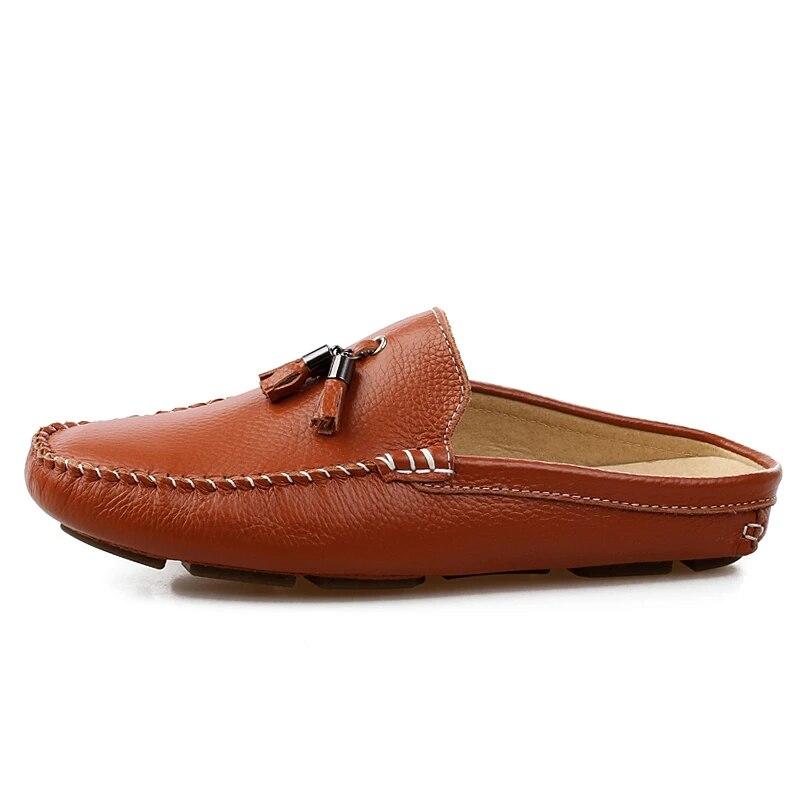 

Мужские получешки с кисточками, летние лоферы из натуральной кожи, слипоны, повседневные мужские лоферы с открытой спиной для вождения, мужские мулы 38