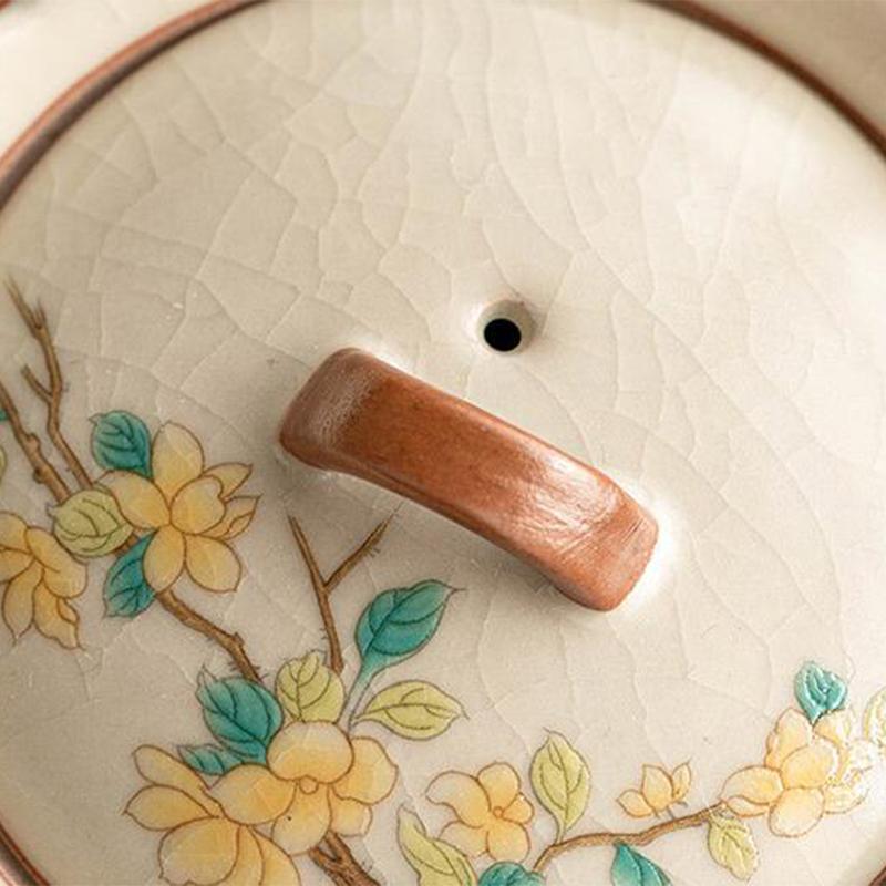 Chinese Tradition Ru Kiln Ceramic Tea Cup Hand-painted Cute Cat Flower Tea Bowl Handmade Teacup Exquisite Household Tea Set Gift