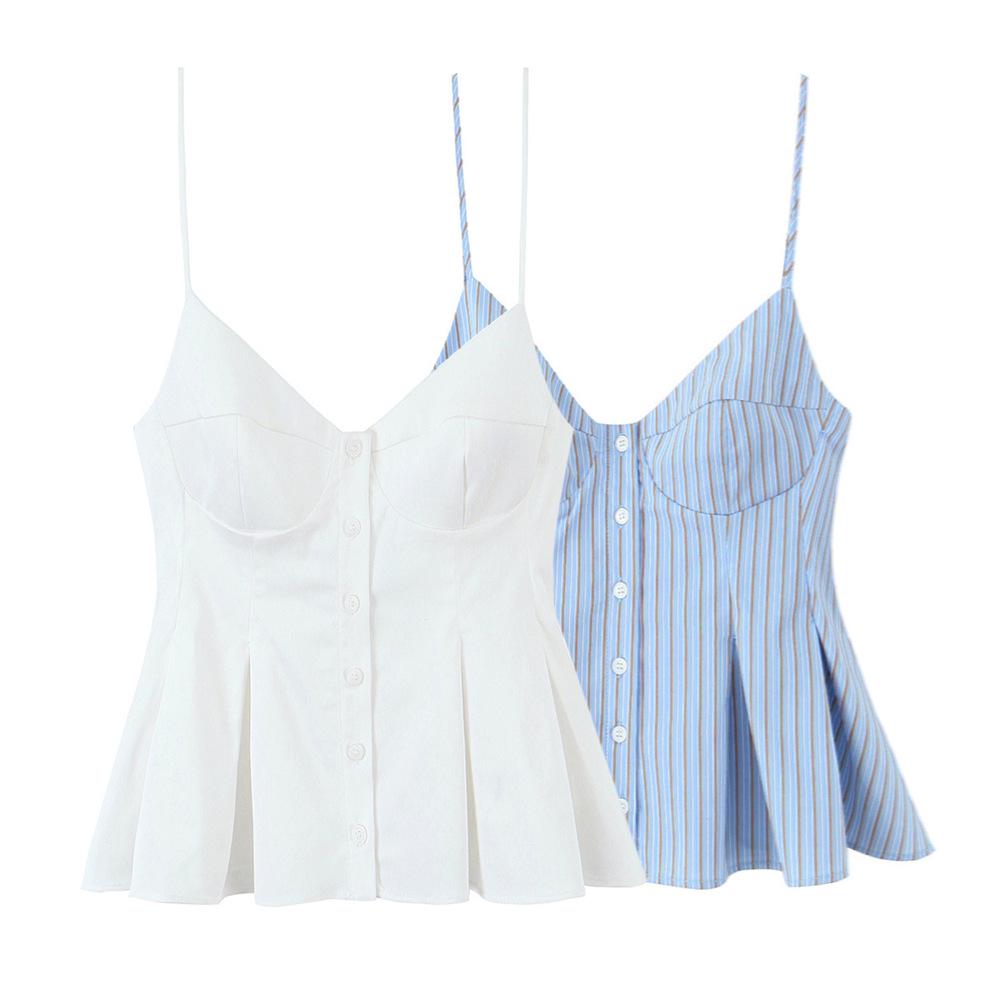 

2025 Spring Women s Striped Print Poplin Camisole - Slim Fit, Versatile & Trendy L білий