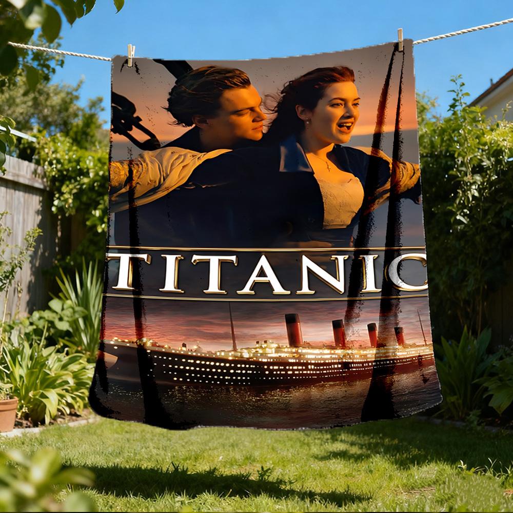 1pc Titanic Movie Poster Outdoor Flannel Blanket, Lightweight Warm Cozy for Travel Camping Office Soft Polyester Fabric
