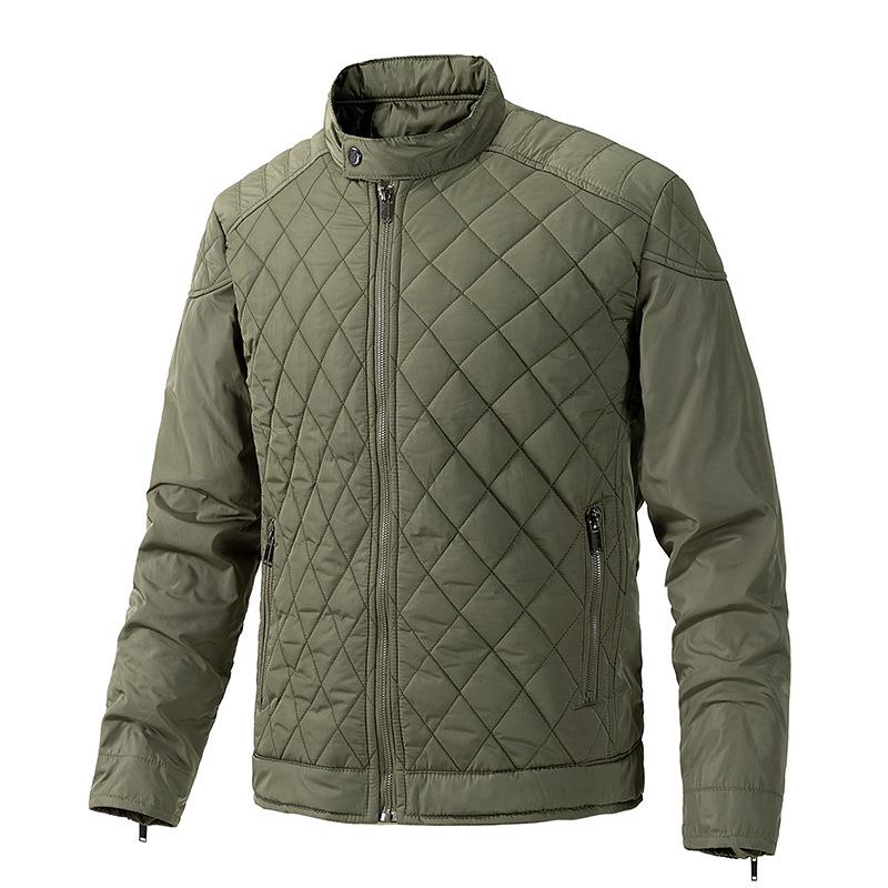

Men s Diamond Check Stand Collar Jacket, Large Size, Lightweight Cotton, Autumn/Winter Collection 3XL зелений