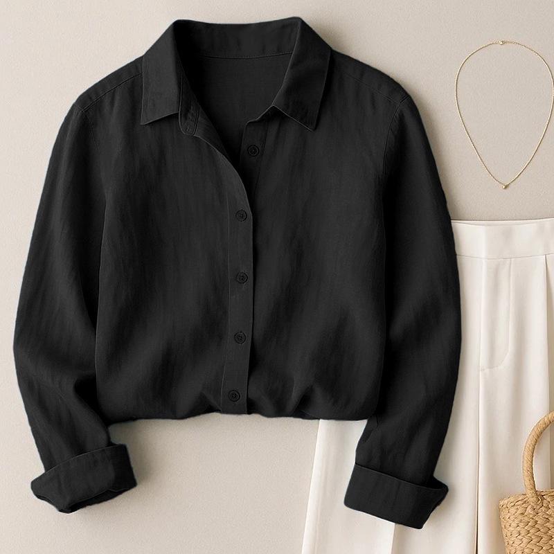 Women's French Casual Cotton Linen Long Sleeve Shirt - Spring/Autumn Collection