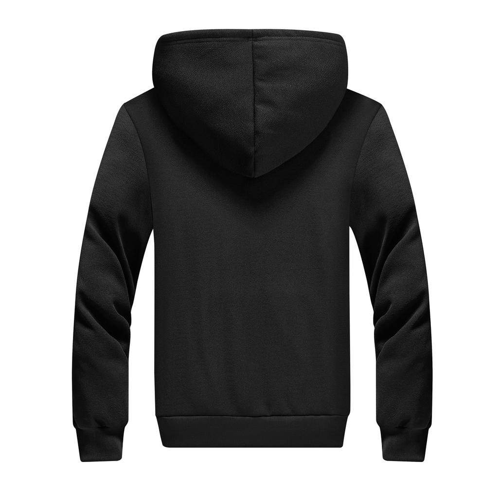 Men's Shearling Fleece Hooded Sweatshirt Winter-Warm Thickened Fleece-Lined Casual Cardigan Jacket