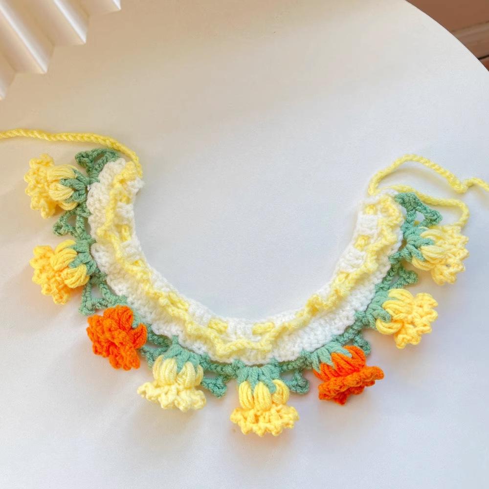 Pet Cat Dog Knitted Flower Scarf Pet Drool Bib Cute Photo Accessory Dog Accessories for Small Dogs Puppy Accessories