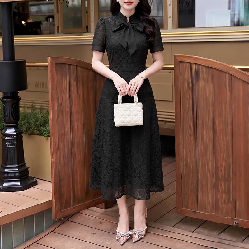 ZANZEA Women Elegant Lace Patchwork Casual Stand Collar Short Sleeve Dress M