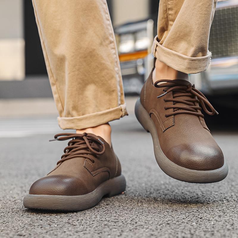Fashion Breathable Lace-Up Flats for Men Soft Lightweight Walking Shoes Comfortable Business Dress Footwear Men's Leather Casual Shoes