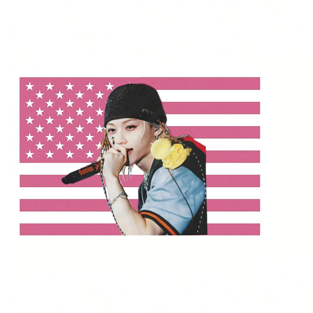 1 Skz Felix Kpop Mexican Flag Pink Star Design Tapestry Wall Hanging Korean Pop Music Fan Birthday Decoration