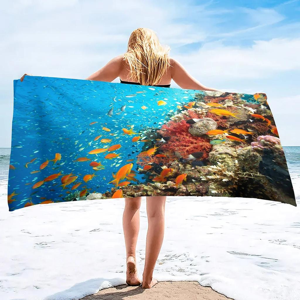 Sea World Beach Towel for Kids, Girl, Boys, Men, Women, Turtle Bath Print Pool Super Soft Plush