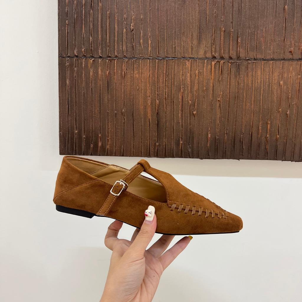 2025 neuer Herbst neue flache Sohle spitz einfach Retro Schnalle dicker Absatz Mary Jane Schuhe