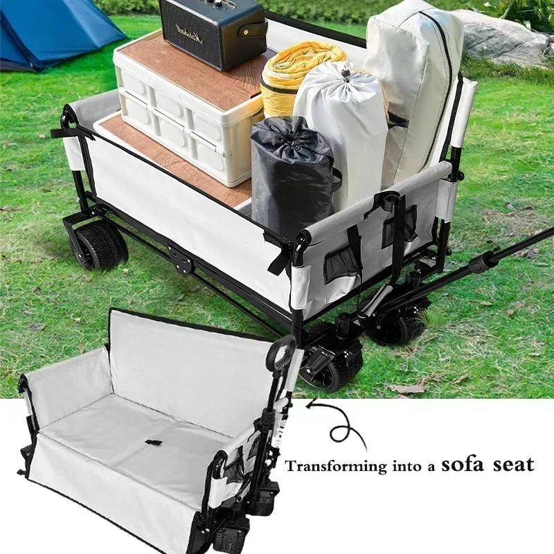 Hot SalesFolding Wagon Folding Sofa With Brakes Multiple Use Oxford Cloth Heavy Duty Camping Cart Multiple Pockets