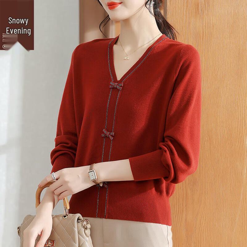 

XUEXI Women s New Chinese Style Red Knitted Sweater L (Recommended under 110 catties)