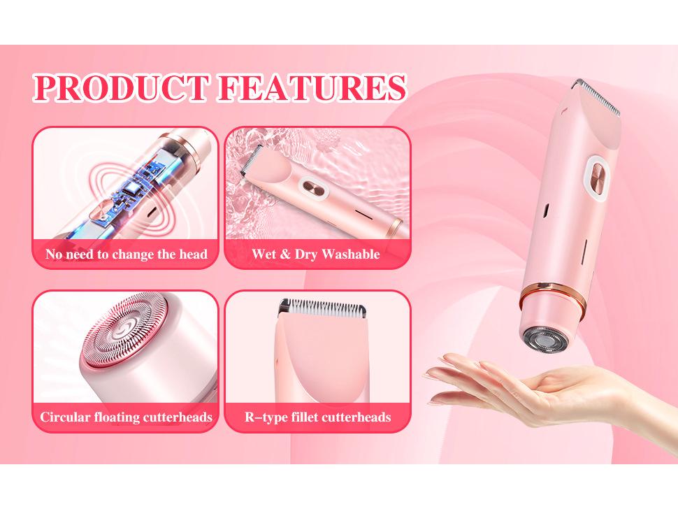 Rechargeable Women's Dual-Headed Underarm Shaver and Trimmer with Digital Display