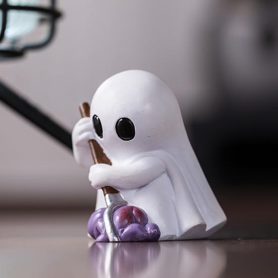1/2 ks Halloweenská figurka ducha Mini kreslená soška ducha PVC socha Miniaturní ozdoba ducha Domácí kancelář Stolní dekorace