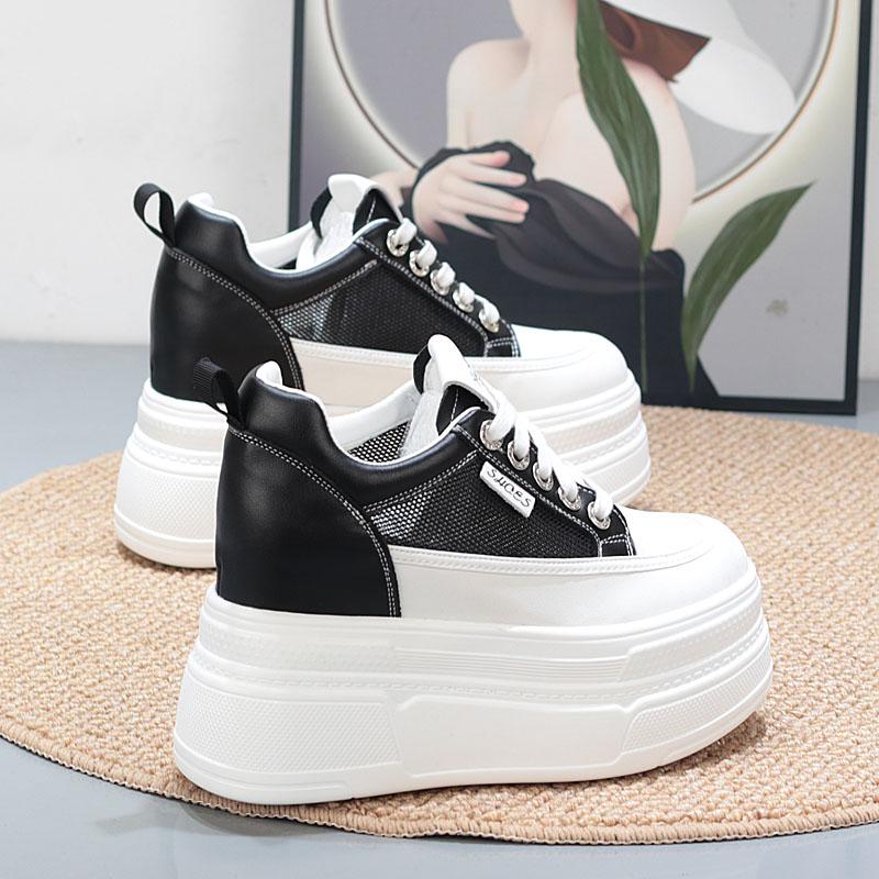 Fashion 10CM Platform Heel Wedge Shoes Sneakers Pumps White Platform Air Mesh Hollow Pumps Shoes Women Zapatos De Mujer