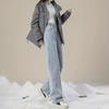"Thick Velvet Warm High-Waist Adjustable Wide-Leg Jeans - New Winter European & American Style"